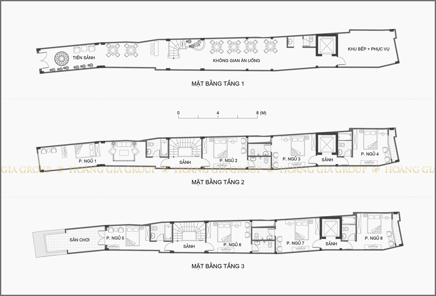 10ks02, Mặt bằng khách sạn tầng 1,2,3.