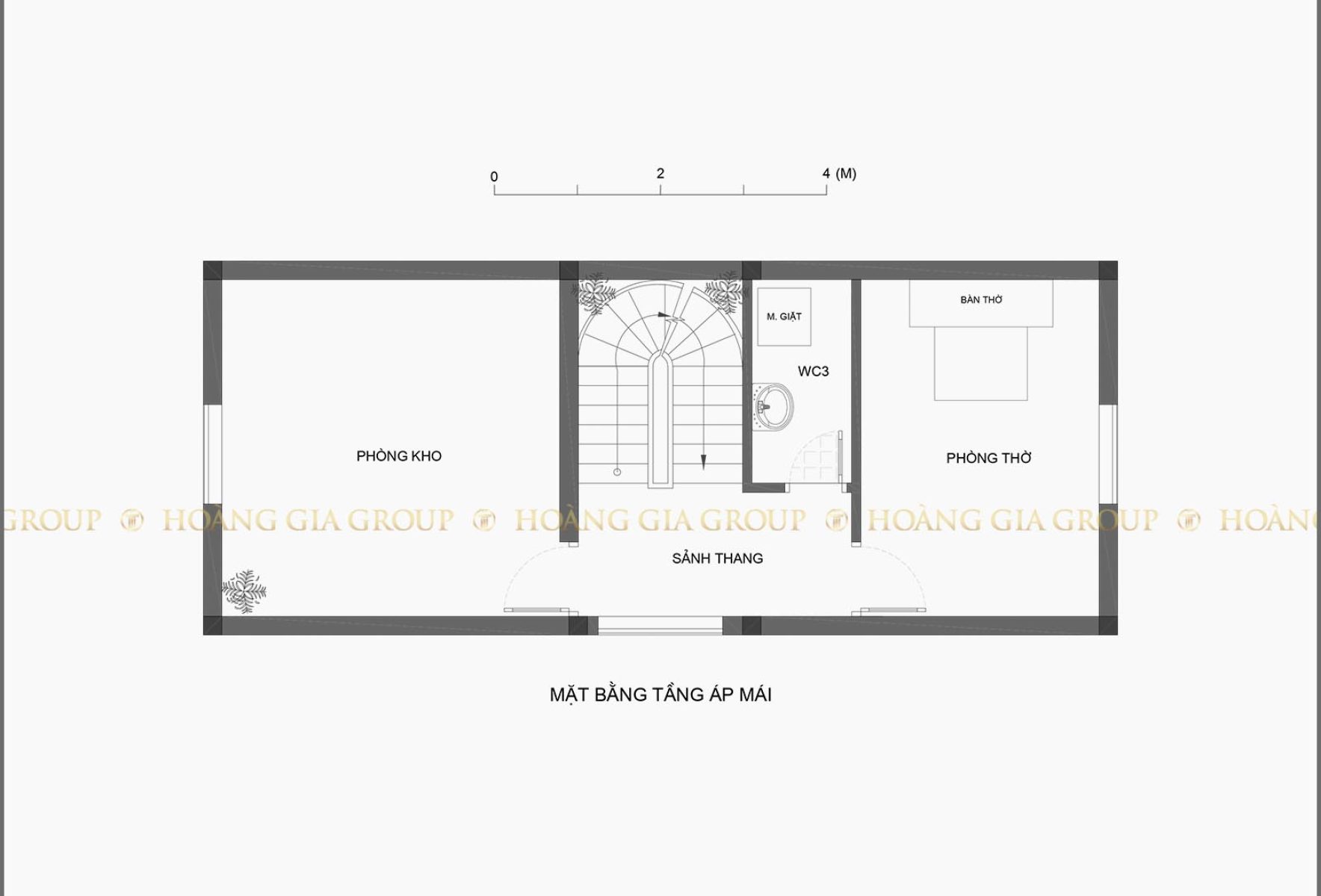 11bt03, Mặt bằng tầng áp mái – phòng kho, phòng thờ.