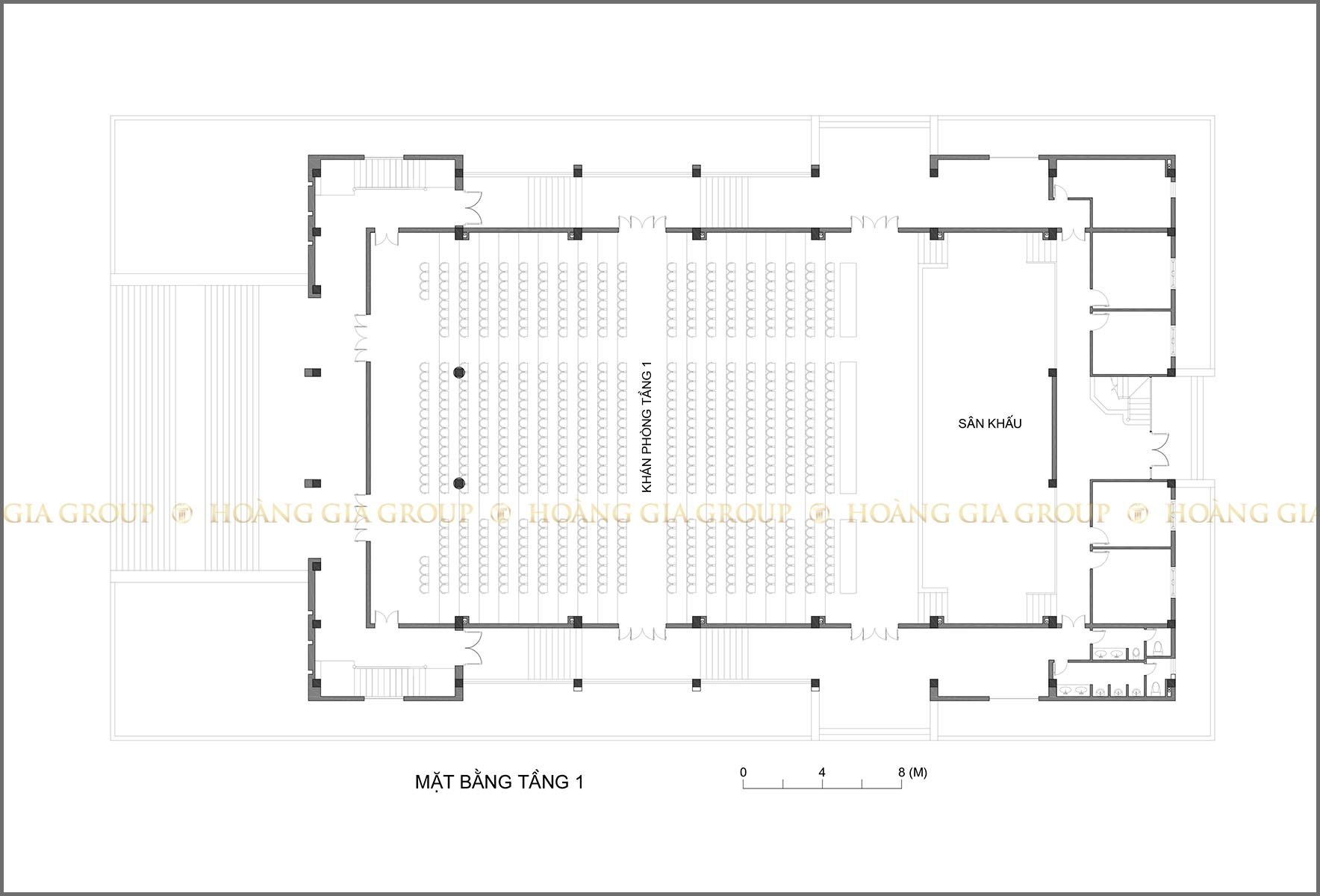 11ht01, mặt bằng hội trường tầng 1, 600 chỗ.