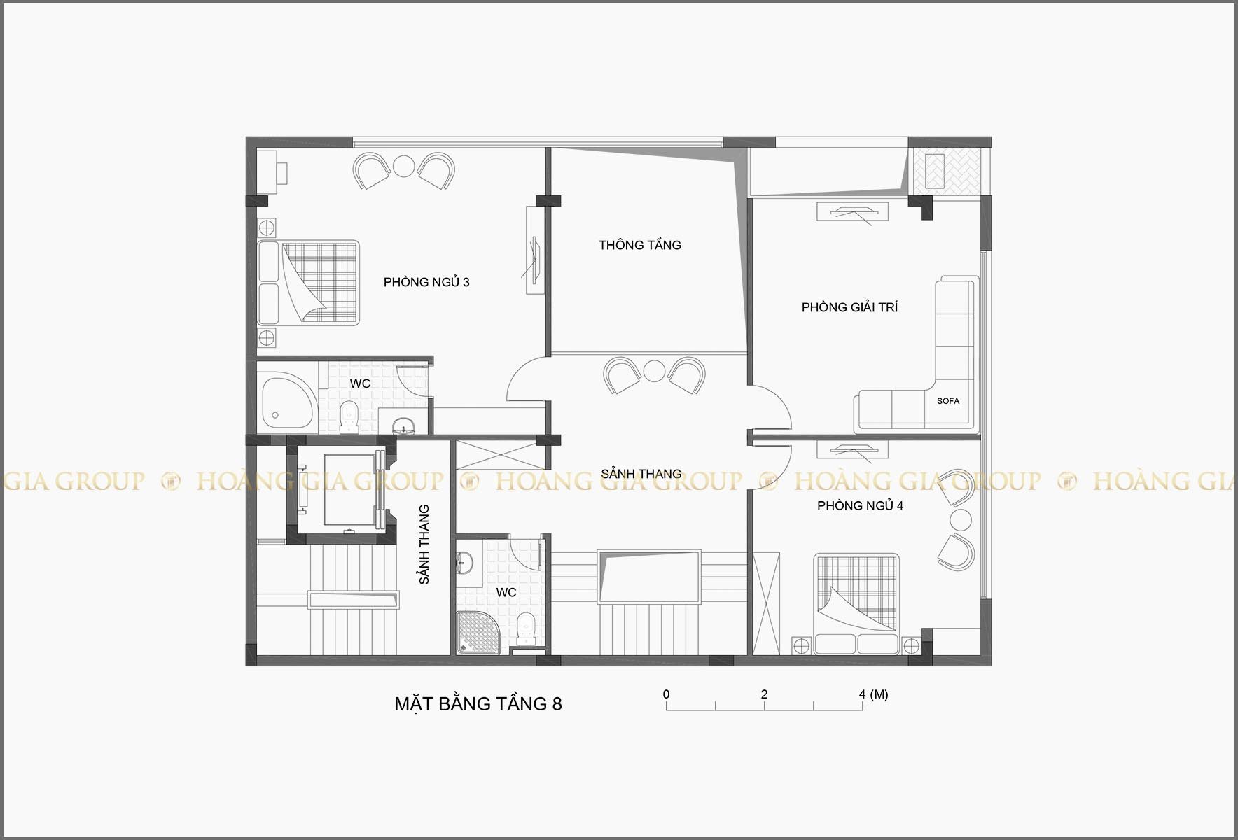 11vp01-1, Mặt bằng tầng 8 – phòng giải trí, ngủ 3,4.