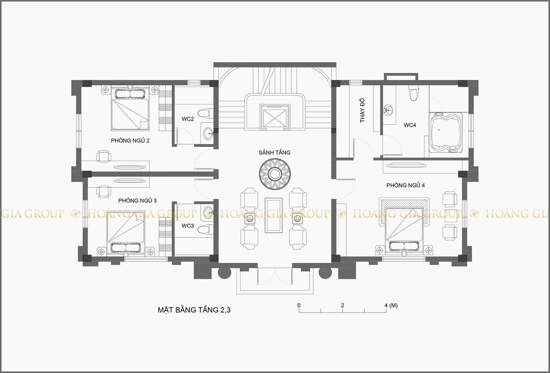 12bt02, Mặt bằng tầng 2,3 – phòng ngủ 2-7.