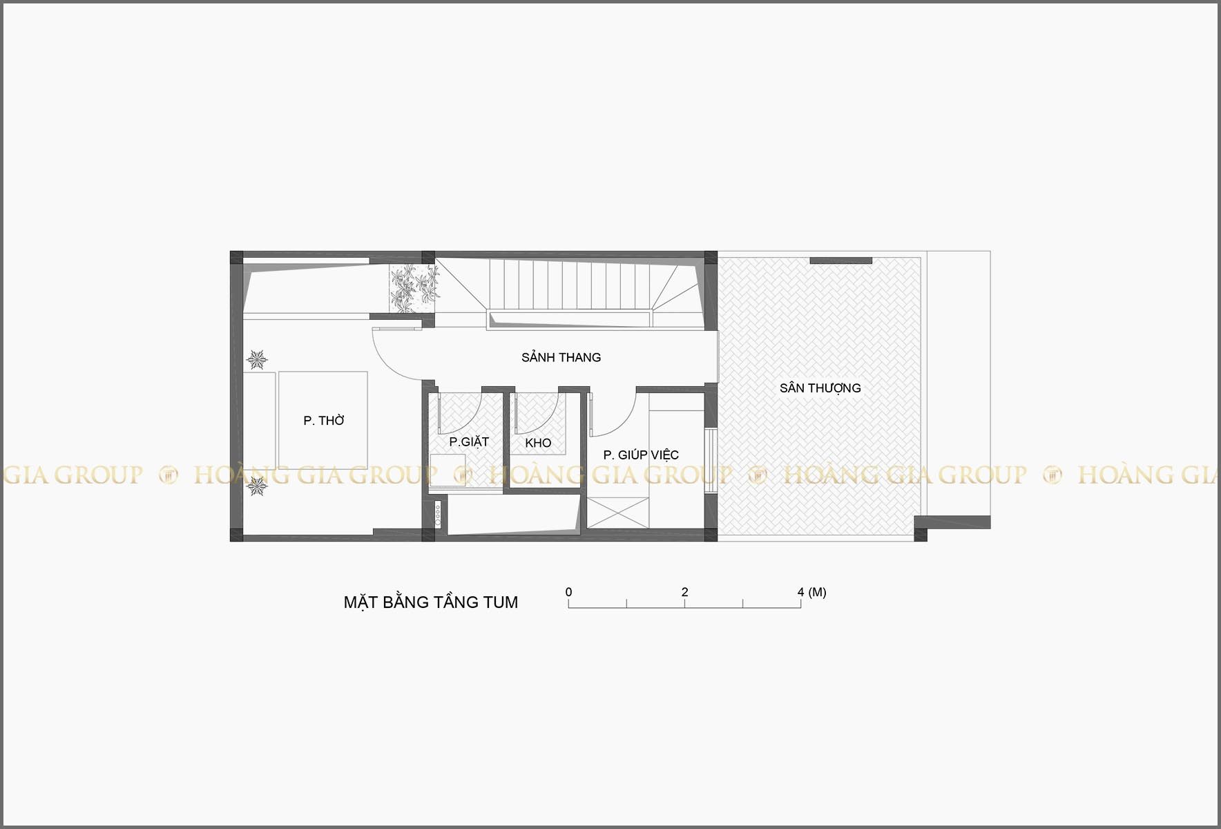 12np02, Mặt bằng tầng tum – phòng thờ, giúp việc.