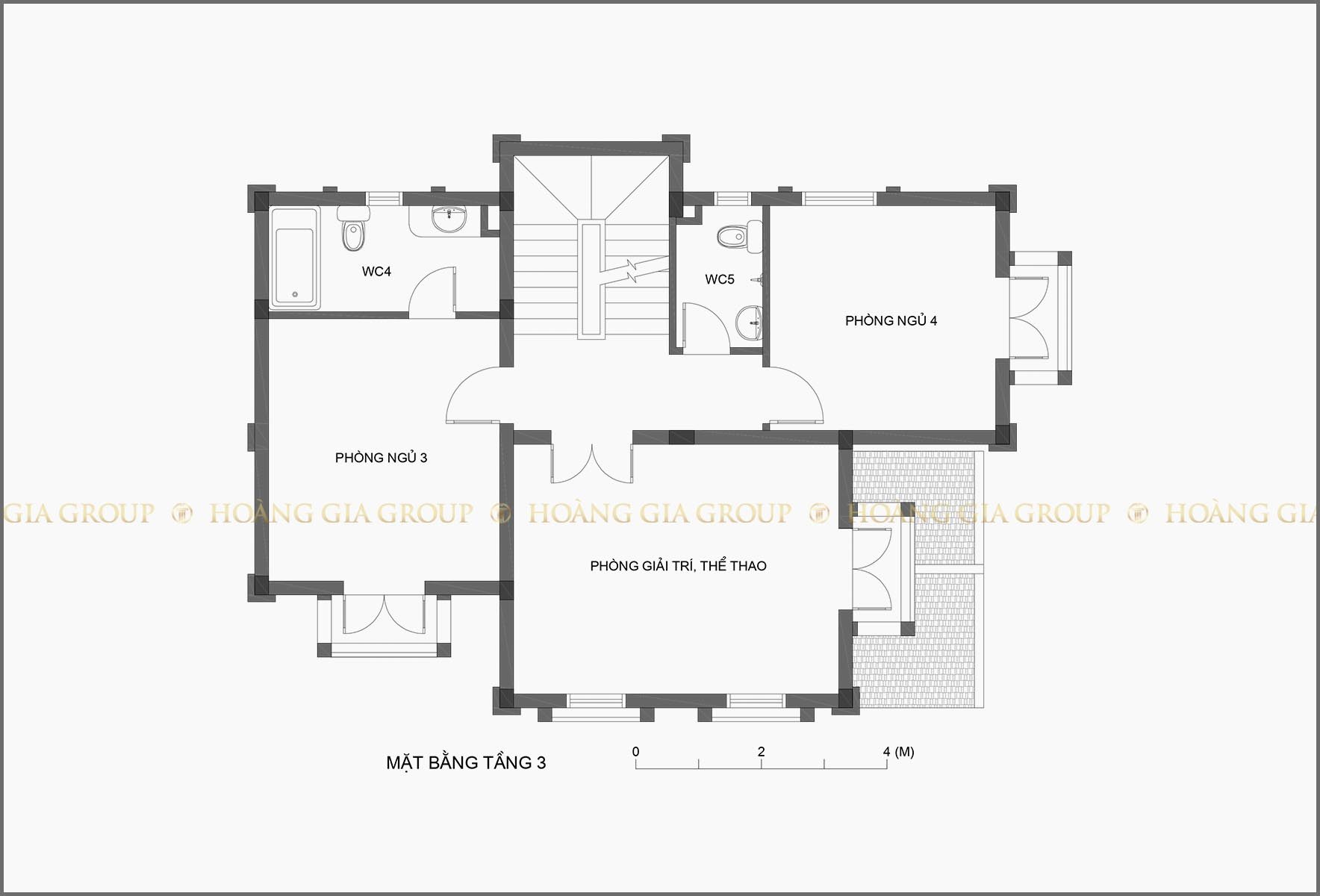 13bt02, Mặt bằng tầng 3 – phòng ngủ 3,4, giải trí, thể thao.