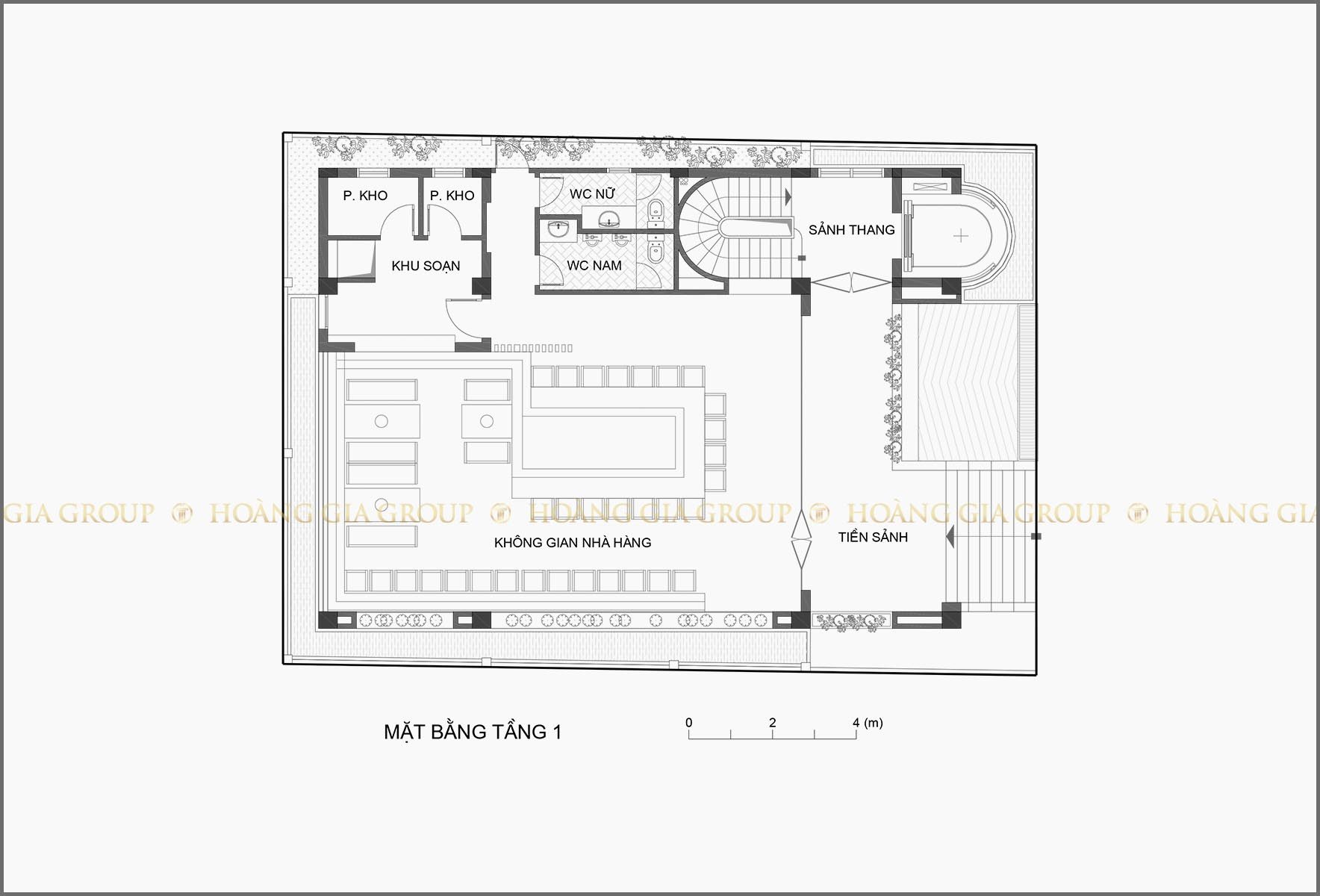 13nh01, Mặt bằng tầng 1 – không gian nhà hàng.