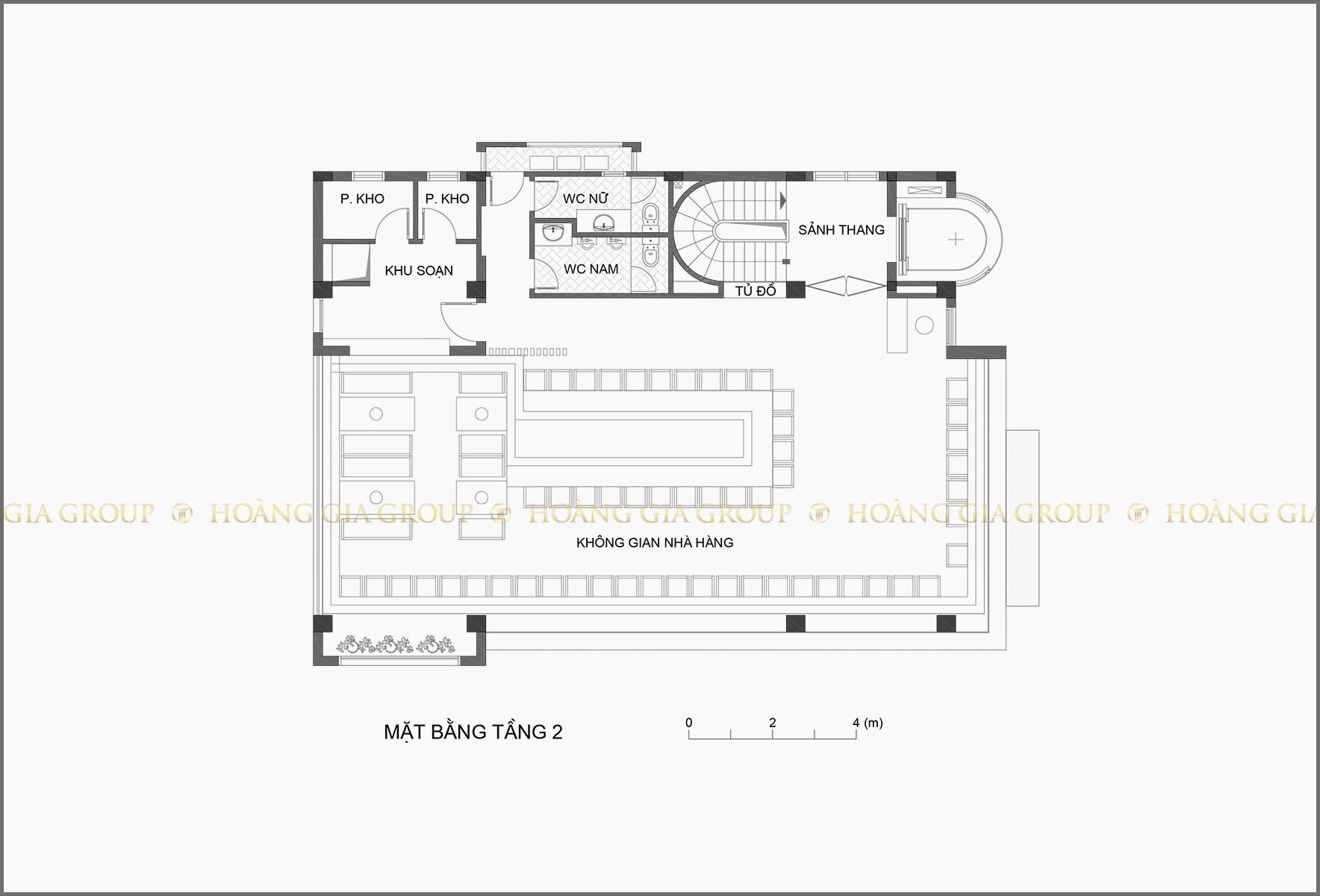 13nh01, Mặt bằng tầng 2 – không gian nhà hàng.