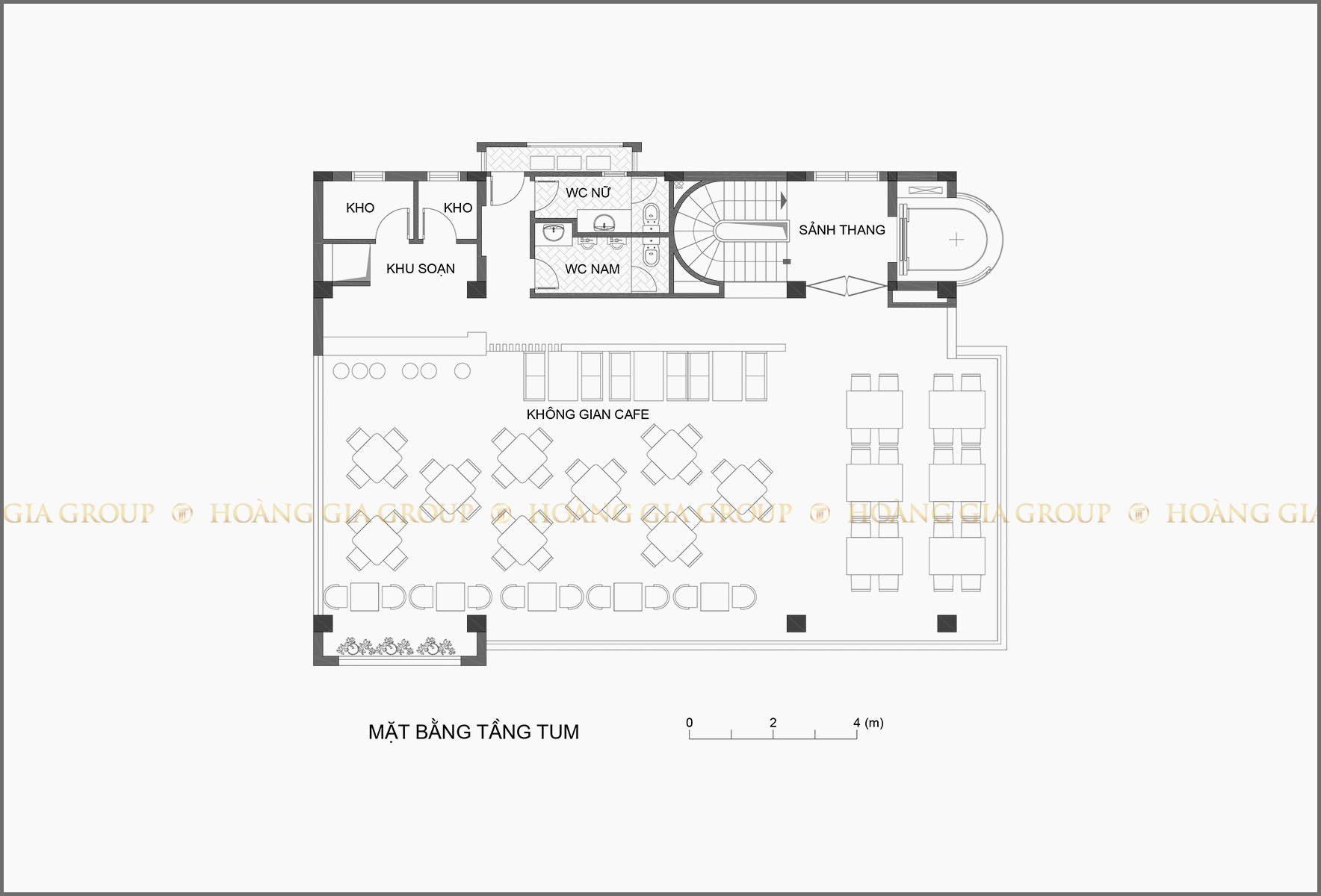 13nh01, Mặt bằng tầng tum – không gian quán cafe.