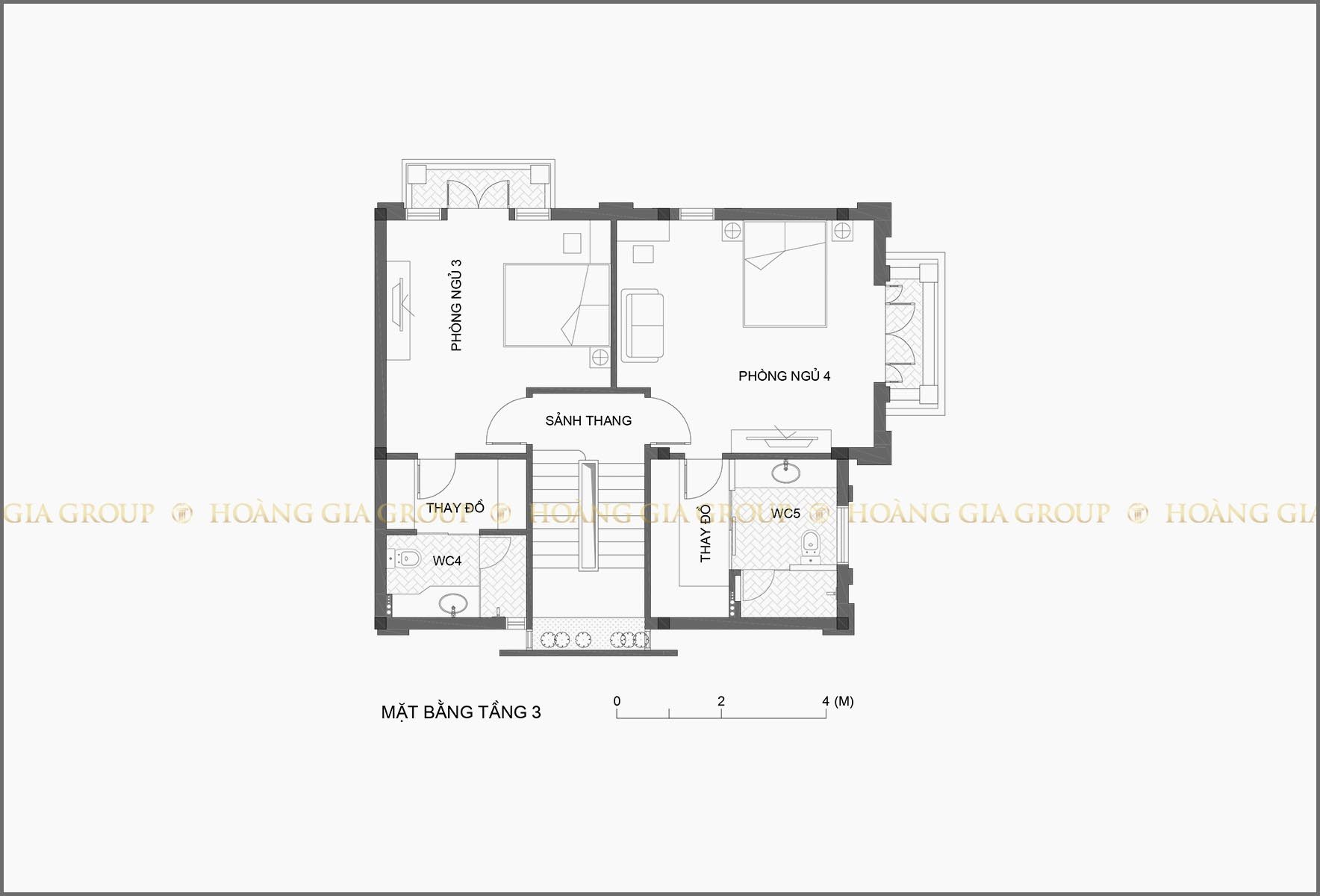 14bt06, Mặt bằng tầng 3 – phòng ngủ 3,4.