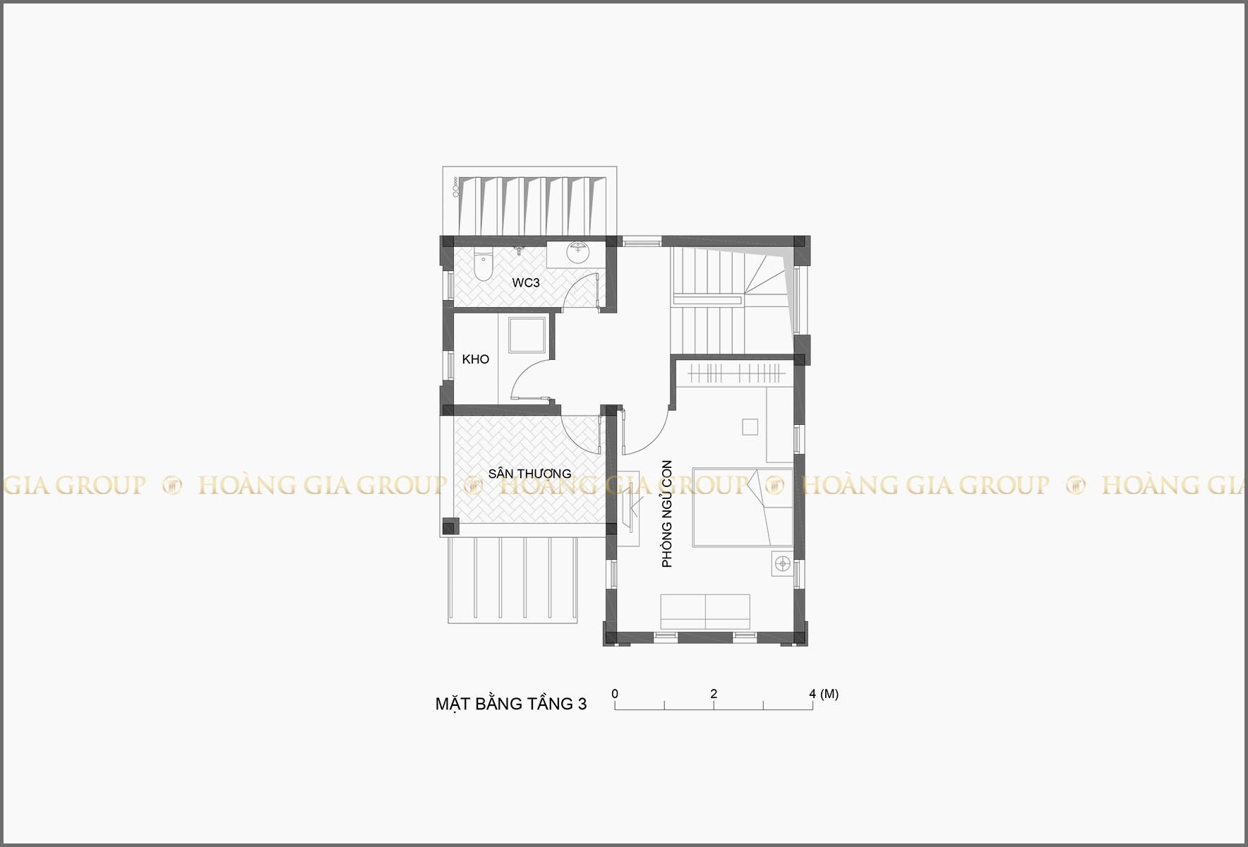 14bt07-1, Mặt bằng tầng 3 – phòng ngủ con, kho, sân thượng.