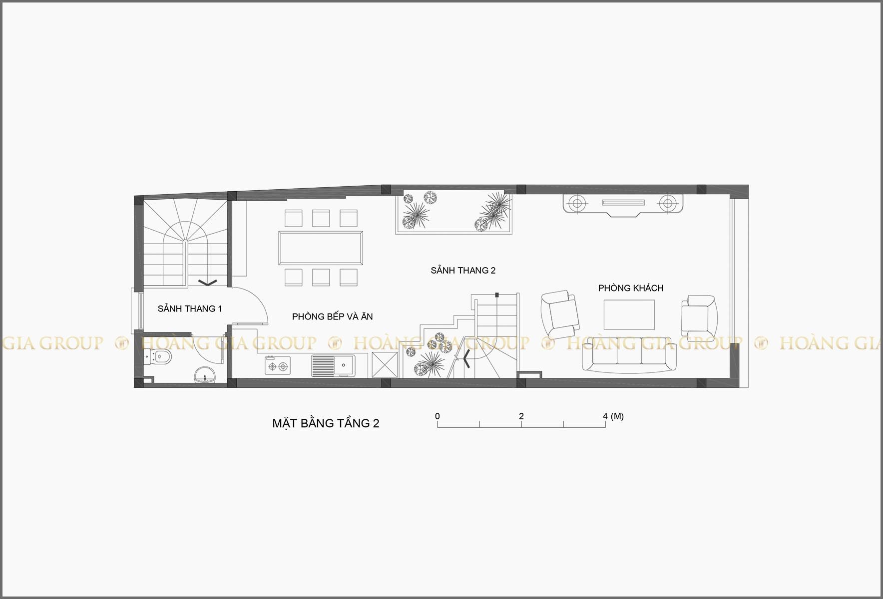 14np01, Mặt bằng tầng 2 – phòng khách, bếp – ăn.