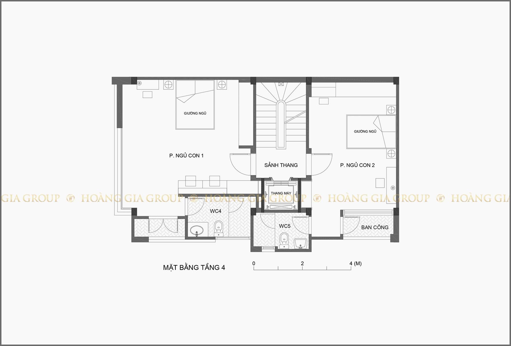 14np03, Mặt bằng tầng 4 – phòng ngủ con 1,2.