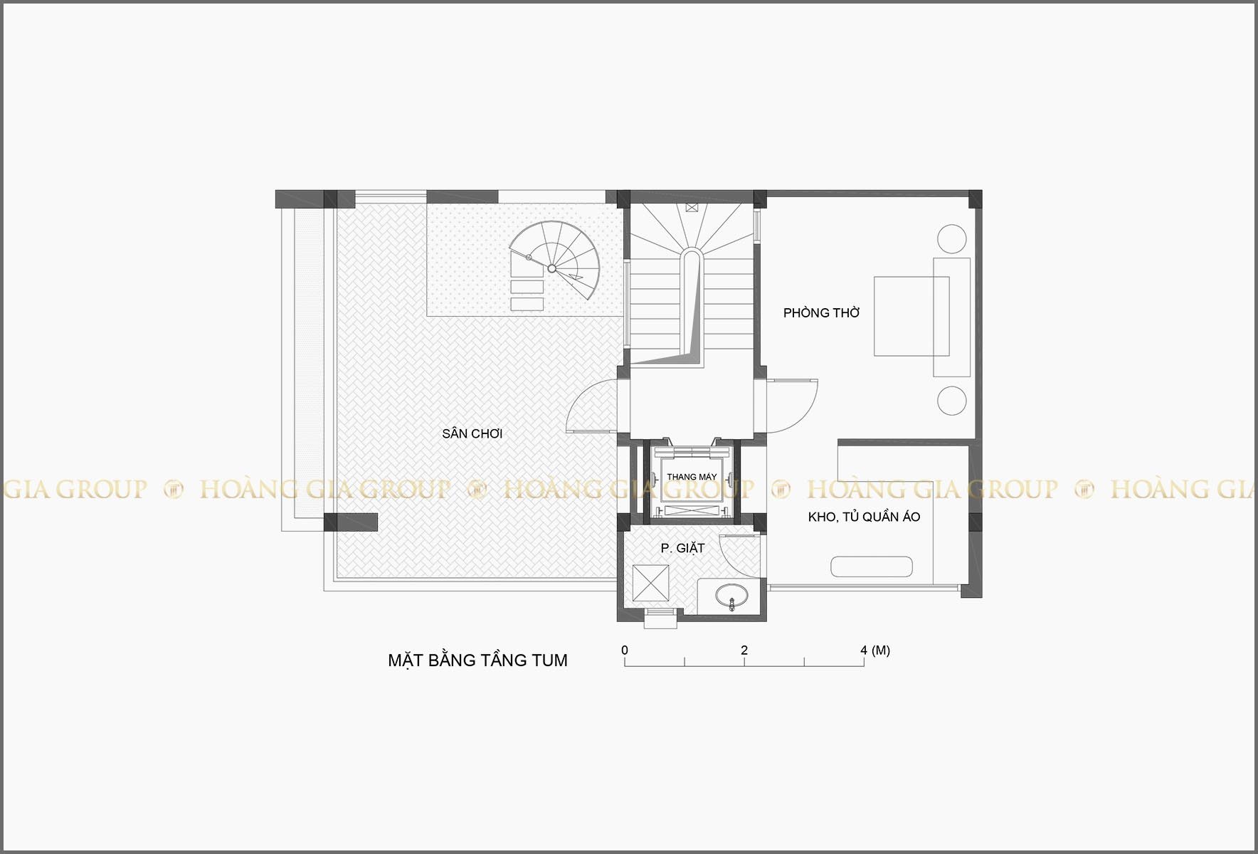 14np03, Mặt bằng tầng tum – phòng thờ, kho, sân chơi.