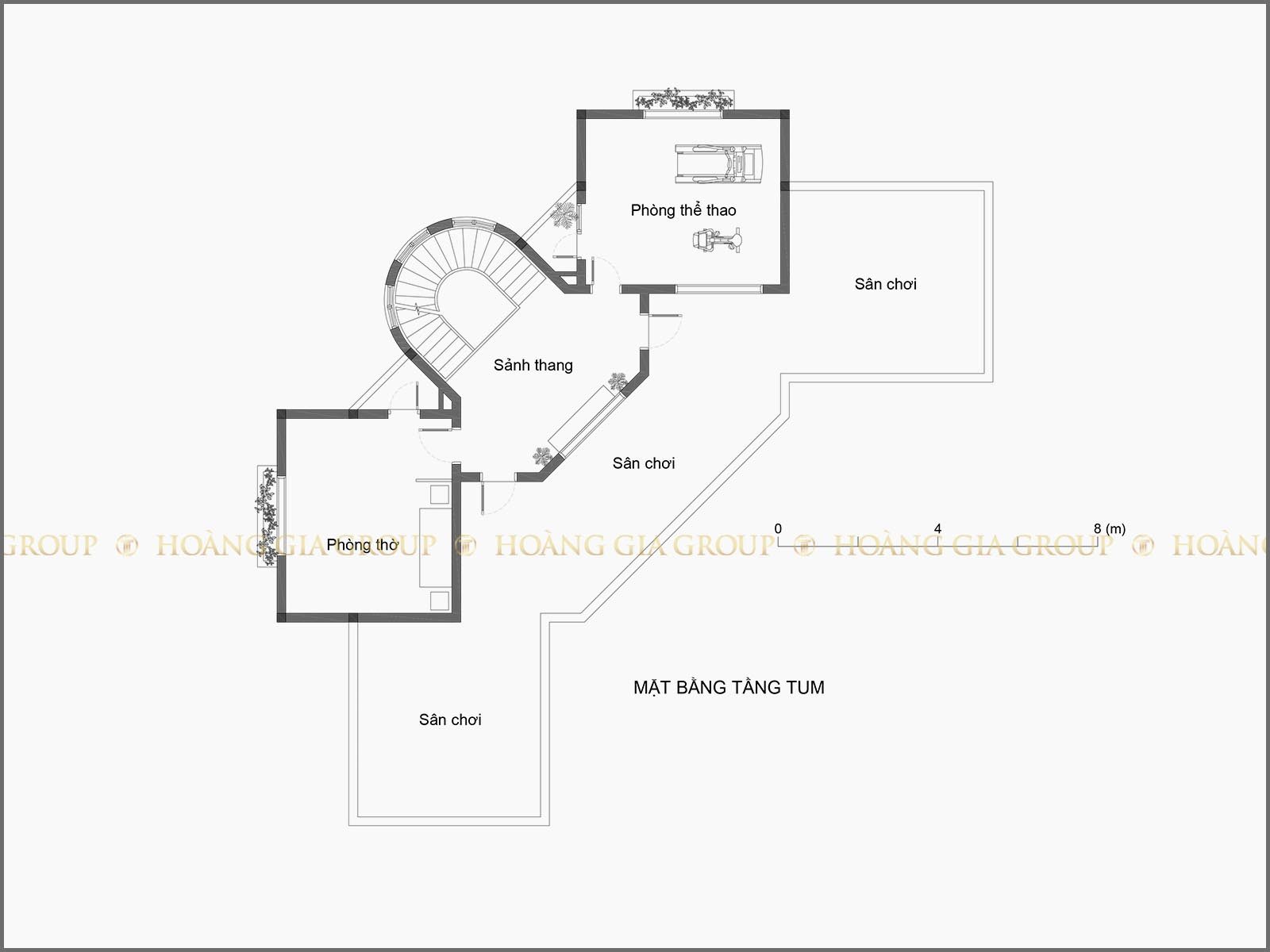 22bt03, Mặt bằng tầng tum – phòng thờ, thể thao.