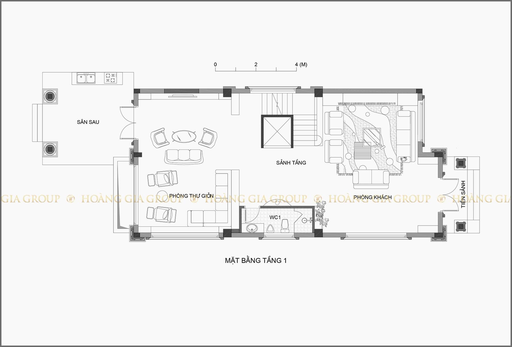 18bt09-1, Mặt bằng tầng 1 – phòng khách, phòng thư giãn.