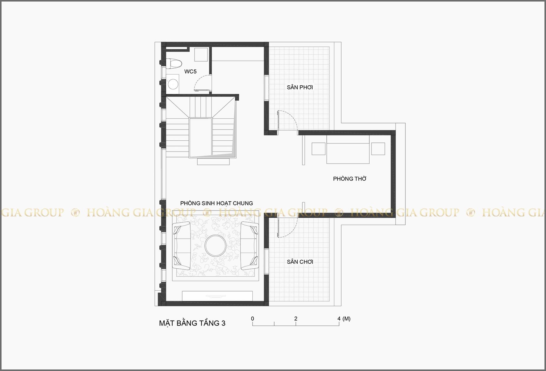 19bt05, Mặt bằng tầng 3 – phòng phòng thờ, sinh hoạt chung.