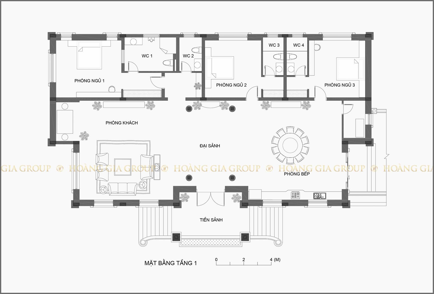 19bt09-1, Mặt bằng biệt thự 1 tầng, 300m2, 3 phòng ngủ. 19bt09-2