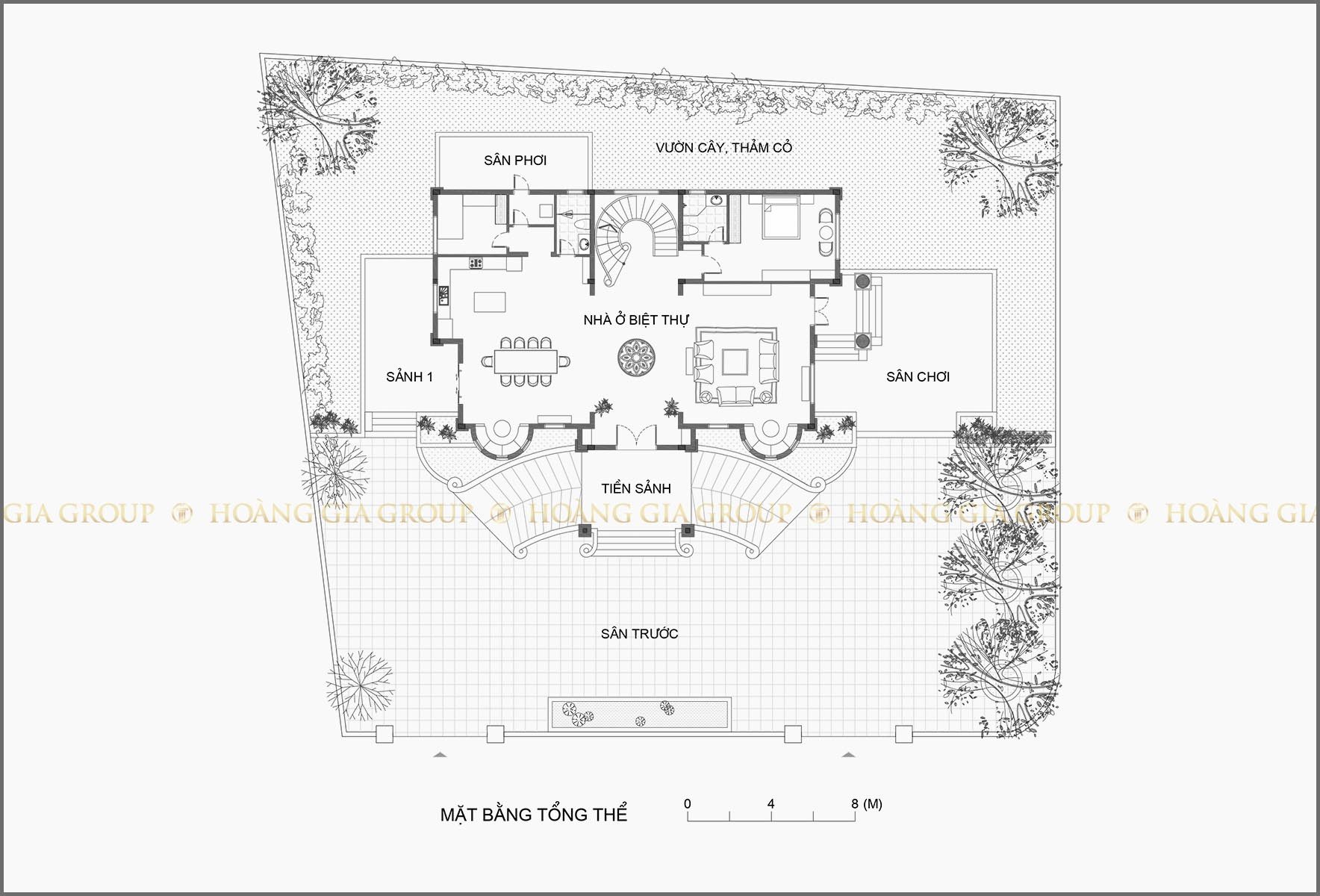 20bt08-1, Mặt bằng tổng thể – biệt thự và sân vườn.