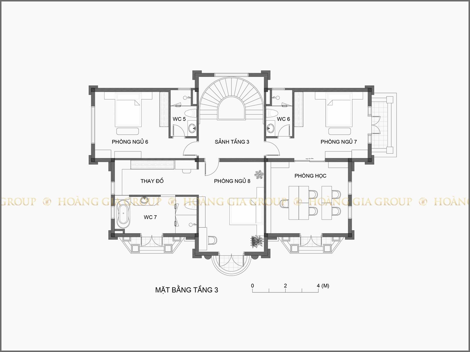 20bt11, Mặt bằng tầng 3 – phòng ngủ 6,7,8, phòng học.