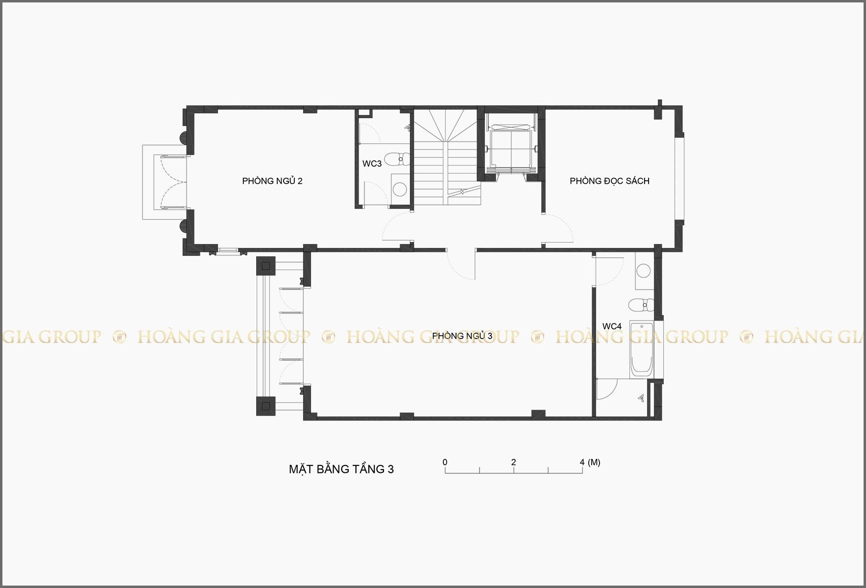 20np01, Mặt bằng tầng 3 – phòng đọc sách, ngủ 2,3.