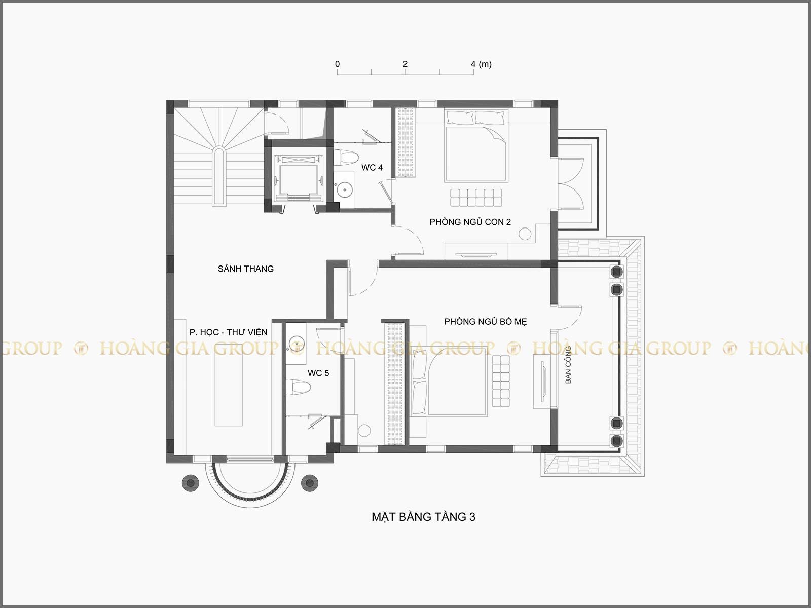 21bt01, Mặt bằng tầng 3 – phòng ngủ bố, mẹ, ngủ con 2.