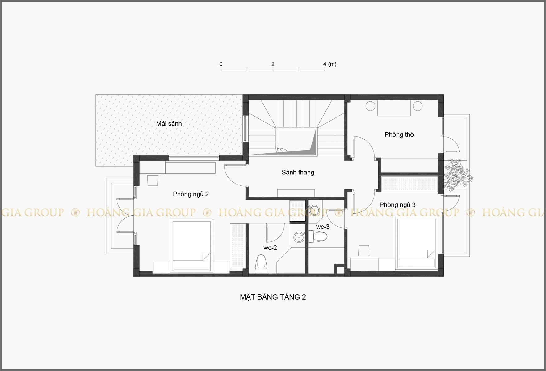 22np01, Mặt bằng tầng 2 – phòng thờ, phòng ngủ 2,3.