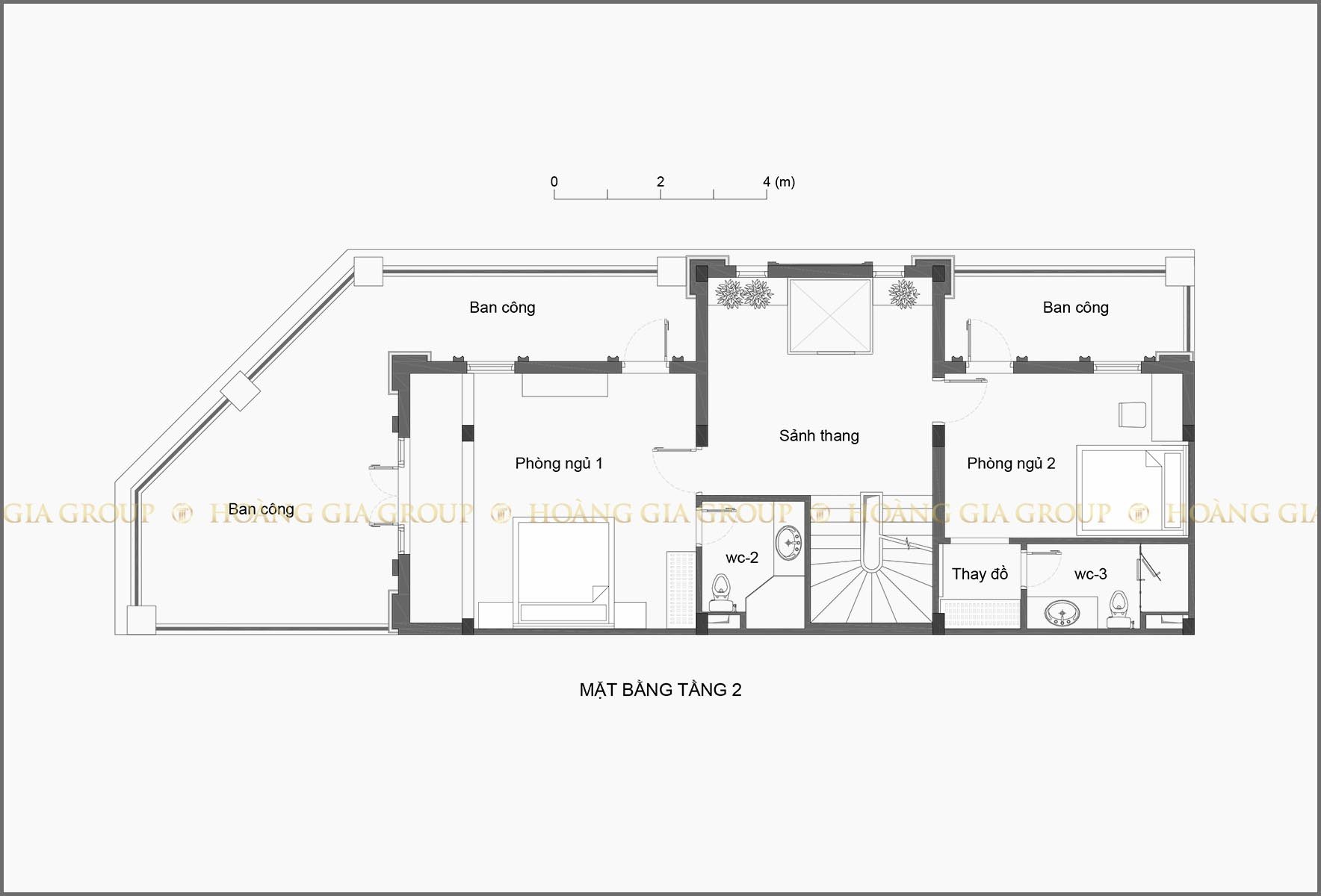 22np02, Mặt bằng tầng 2 – phòng ngủ 1,2.