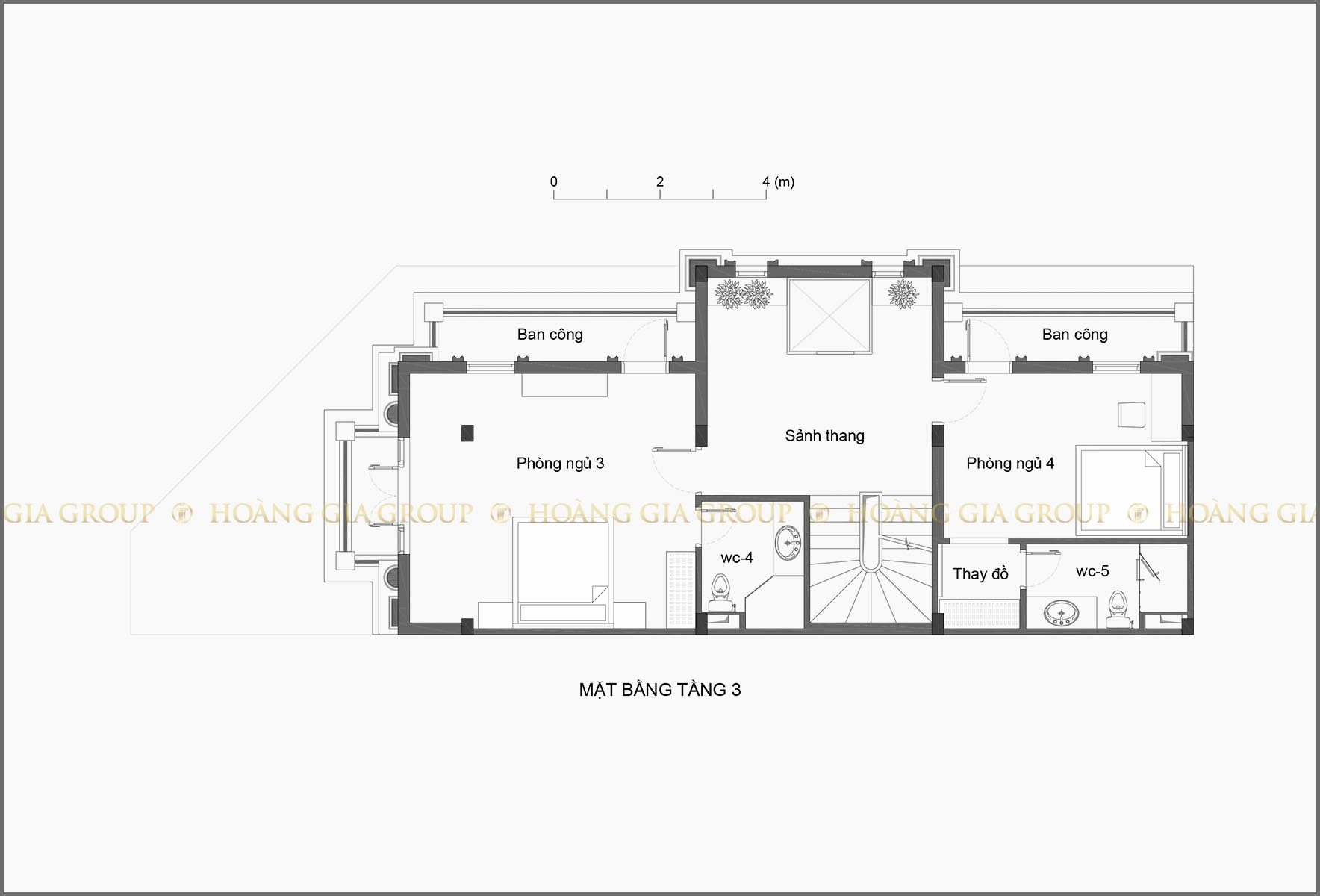 22np02, Mặt bằng tầng 3 – phòng ngủ 3,4.