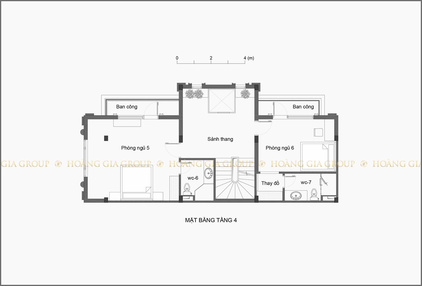 22np02, Mặt bằng tầng 4 – phòng ngủ 5,6.