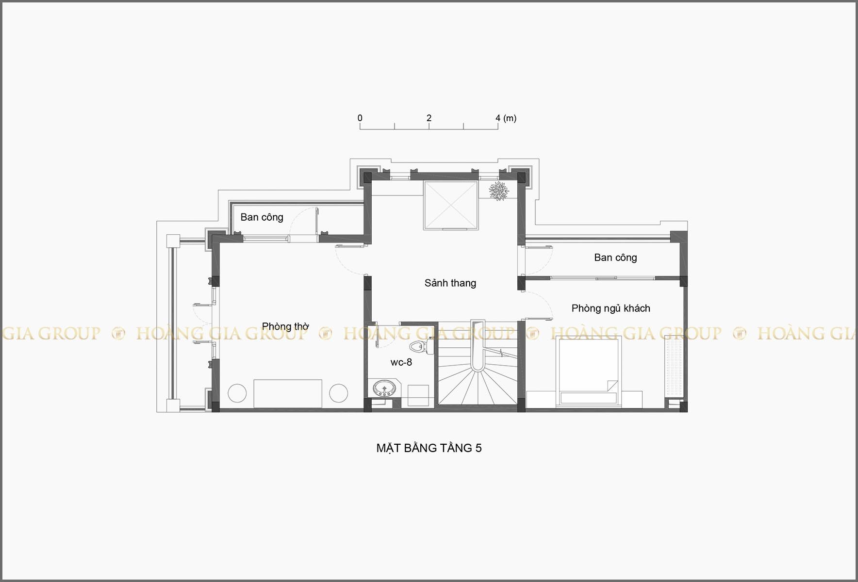 22np02, Mặt bằng tầng 5 – phòng thờ, ngủ khách.