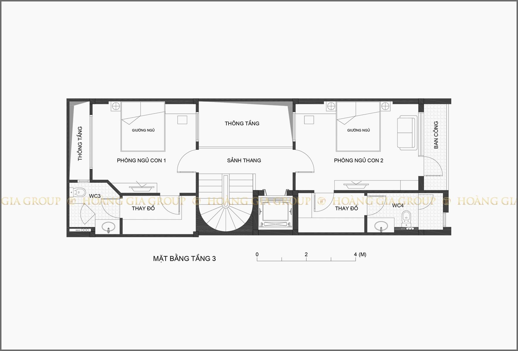 15np09-1, Mặt bằng tầng 3 – phòng ngủ con 1,2.